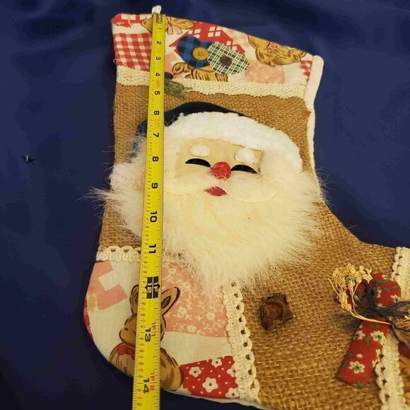 Vtg Santa Claus Patched Christmas Stocking - Picture 6 of 8